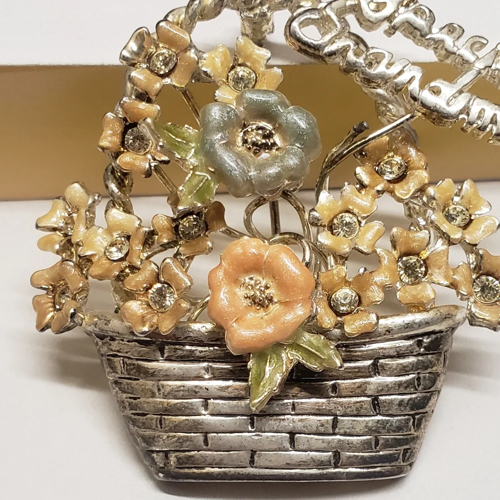 Unique Vintage Flower Basket Special Grandma Brooch